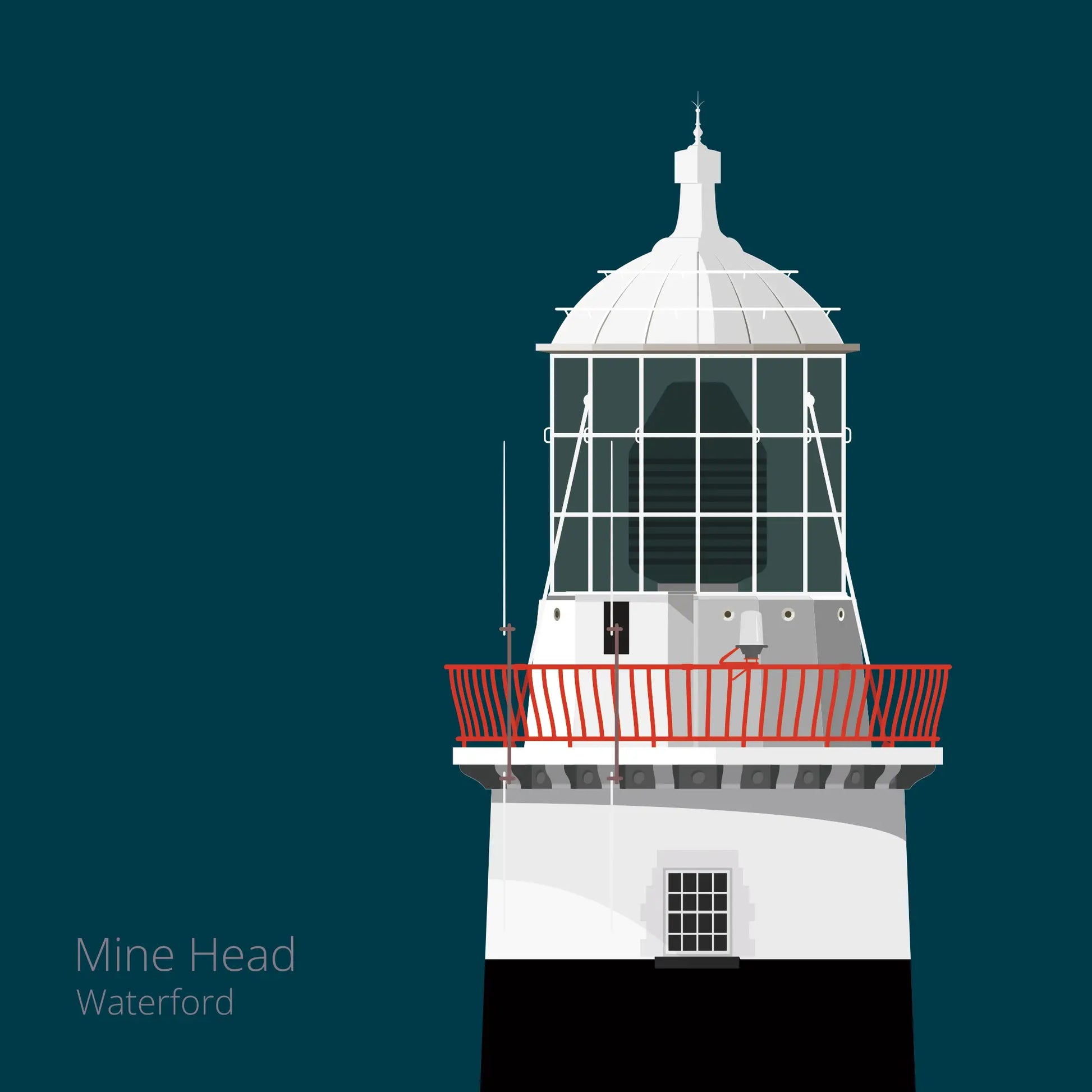 Illustration of Mine Head lighthouse on a midnight blue background