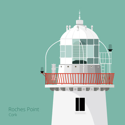 Illustration of Roches Point lighthouse on an ocean green background