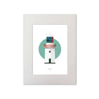 Illustration of Black Rock lighthouse on a white background inside light blue square, mounted and measuring 30x40cm.