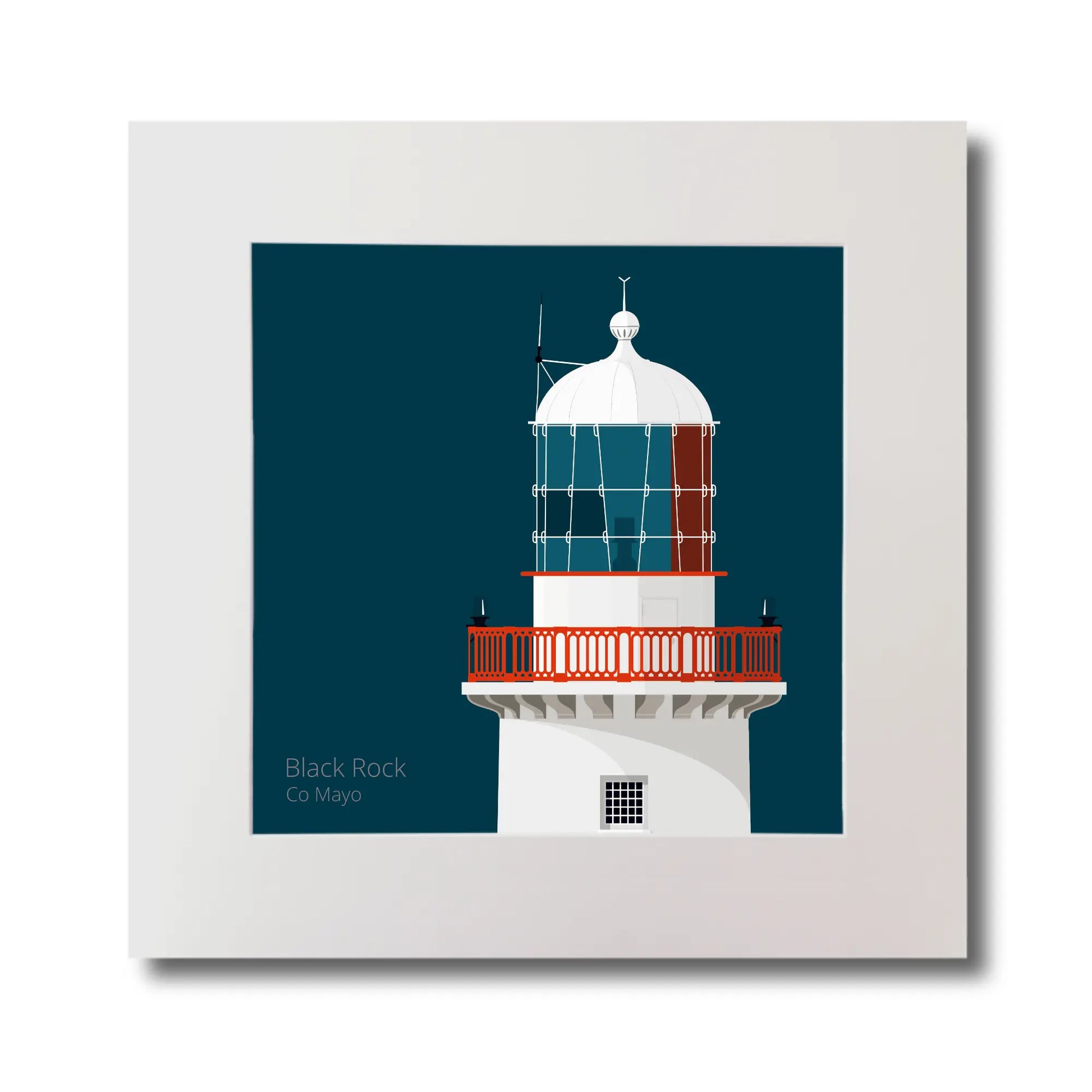 Illustration of Black Rock lighthouse on a midnight blue background, mounted and measuring 30x30cm.