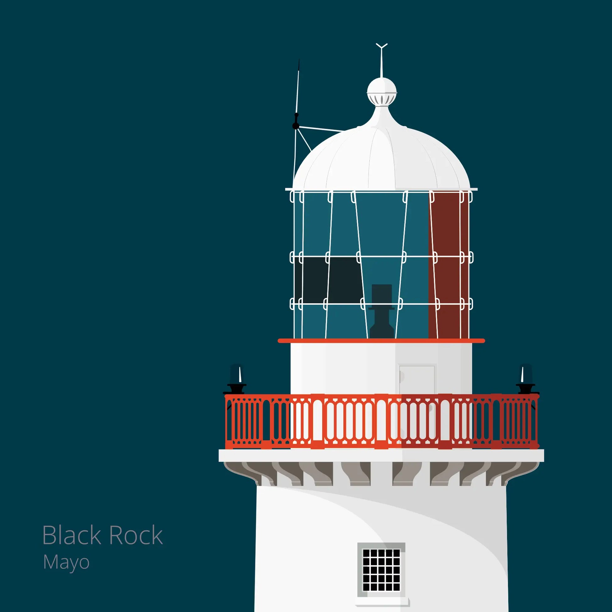 Illustration of Black Rock lighthouse on a midnight blue background