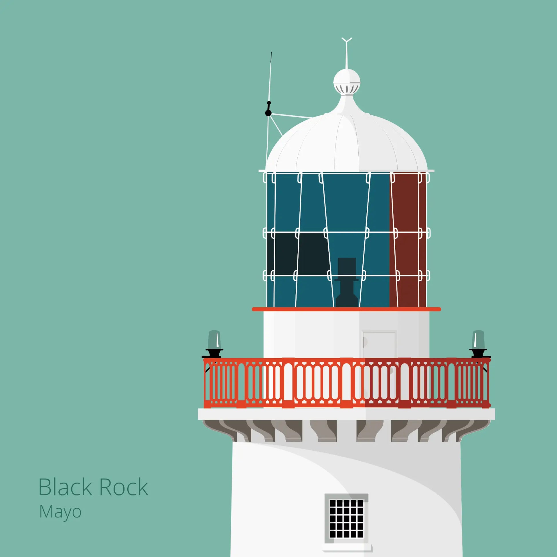Illustration of Black Rock lighthouse on an ocean green background