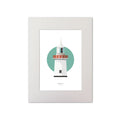 Illustration of Ballinacourty lighthouse on a white background inside light blue square, mounted and measuring 30x40cm.