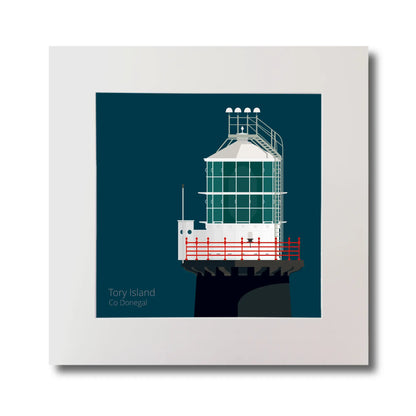 Illustration of Tory Island lighthouse on a midnight blue background, mounted and measuring 30x30cm.