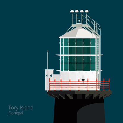 Illustration of Tory Island lighthouse on a midnight blue background