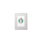 Illustration of Dingle lighthouse on a white background inside light blue square,  in a white frame measuring 15x20cm.