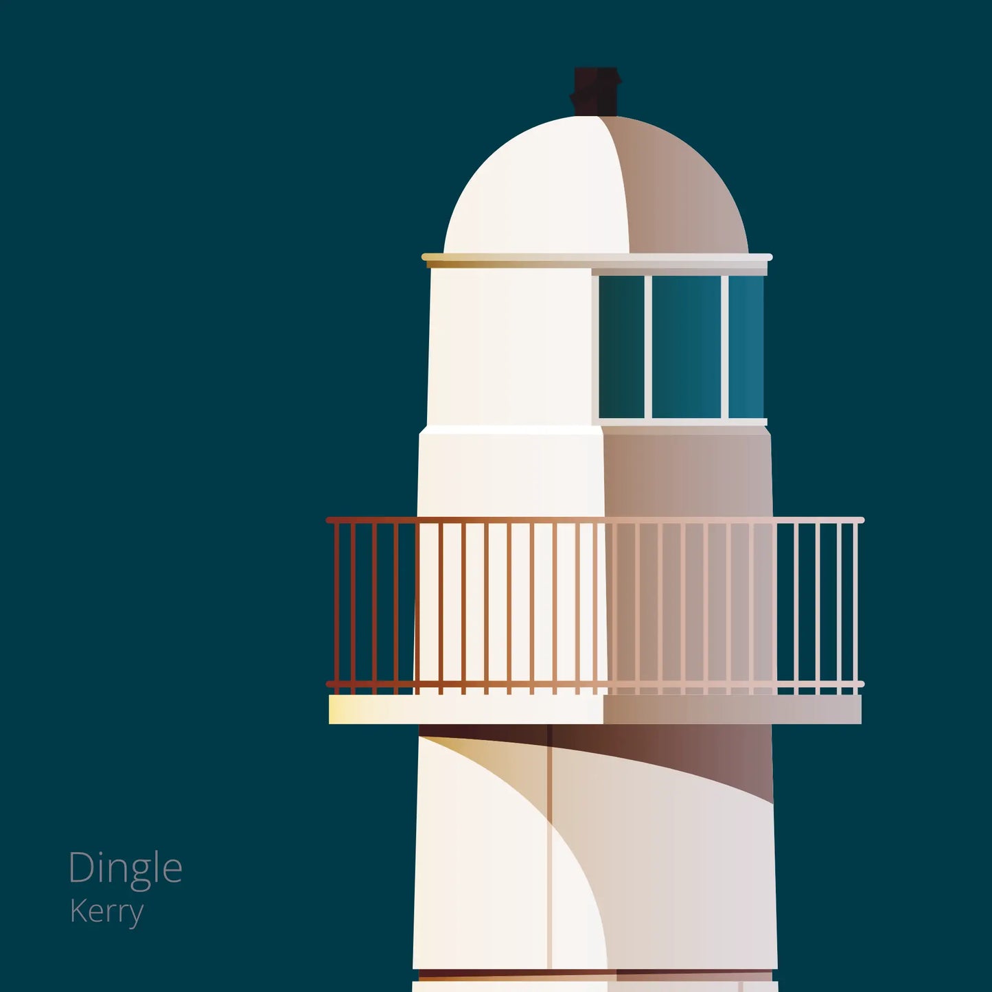 Illustration of Dingle lighthouse on a midnight blue background