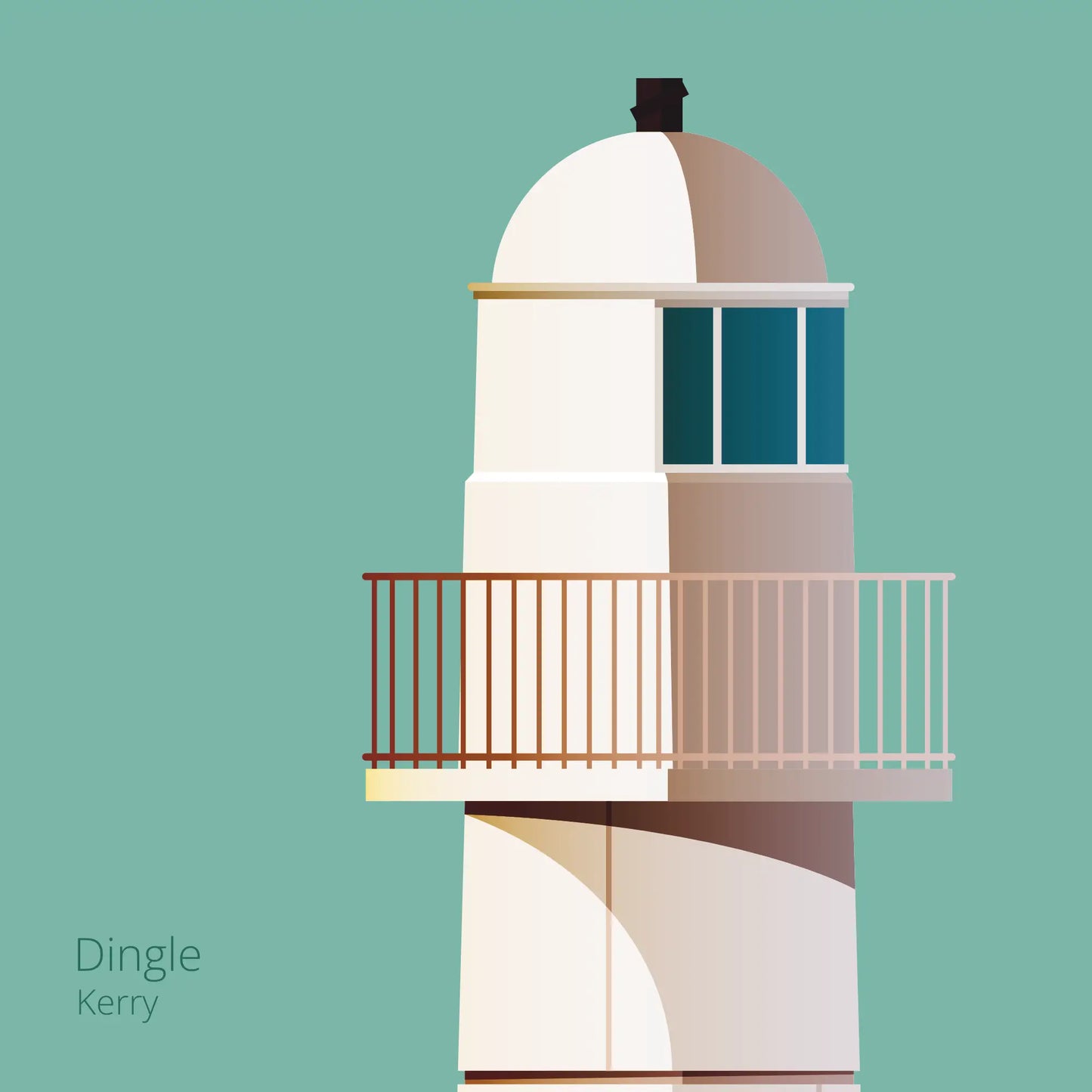 Illustration of Dingle lighthouse on an ocean green background