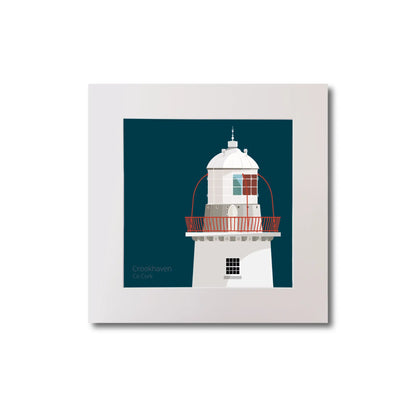Illustration of Crookhaven lighthouse on a midnight blue background, mounted and measuring 20x20cm.