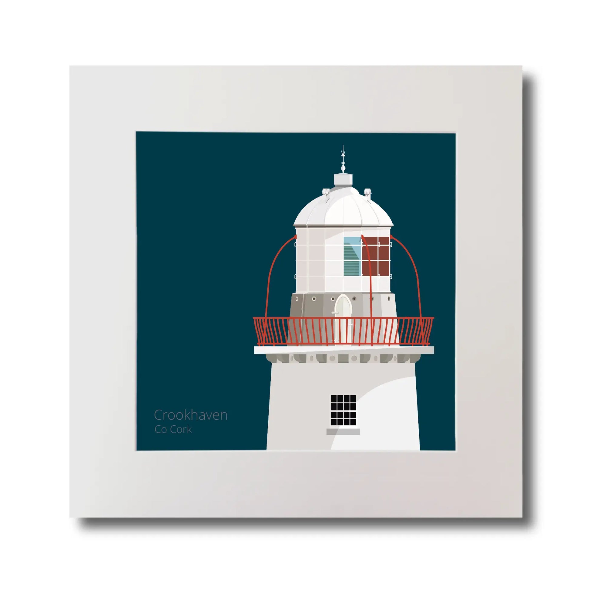 Illustration of Crookhaven lighthouse on a midnight blue background, mounted and measuring 30x30cm.