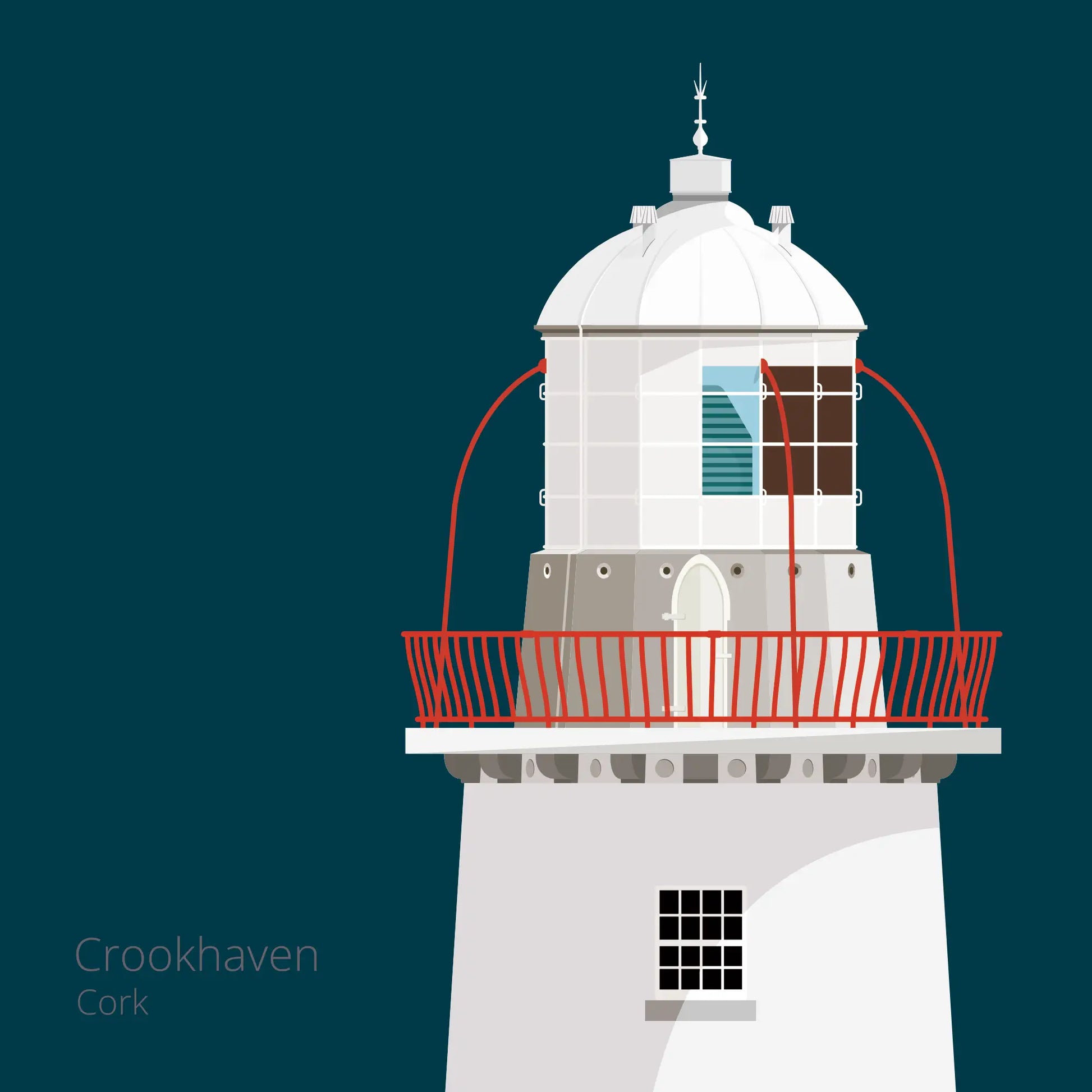 Illustration of Crookhaven lighthouse on a midnight blue background