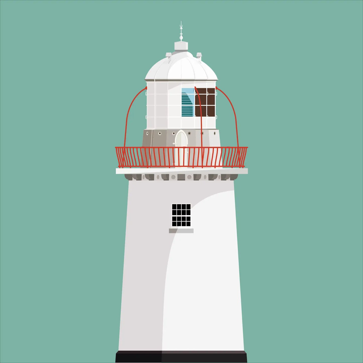 Illustration of Crookhaven lighthouse on a white background inside light blue square.