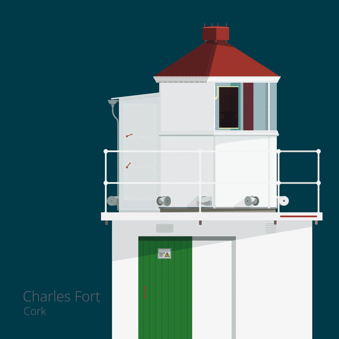 Illustration of Charles Fort lighthouse on a midnight blue background