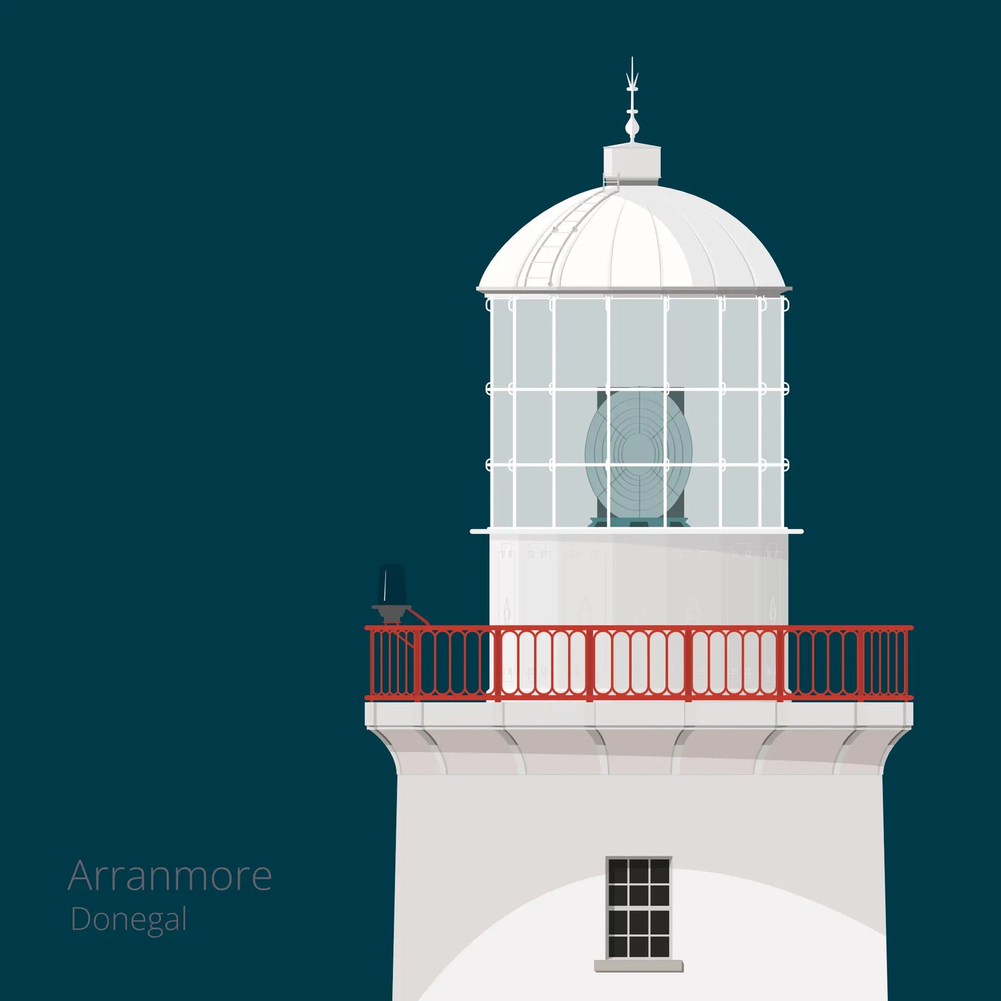 Illustration of Arranmore lighthouse on a midnight blue background
