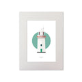 Illustration of Broadhaven lighthouse on a white background inside light blue square, mounted and measuring 30x40cm.