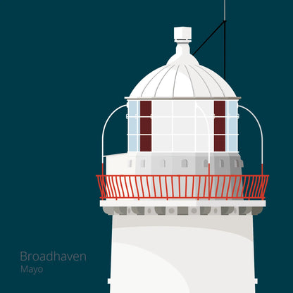 Illustration of Broadhaven lighthouse on a midnight blue background