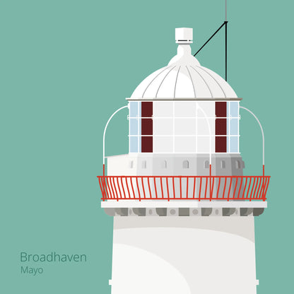 Illustration of Broadhaven lighthouse on an ocean green background