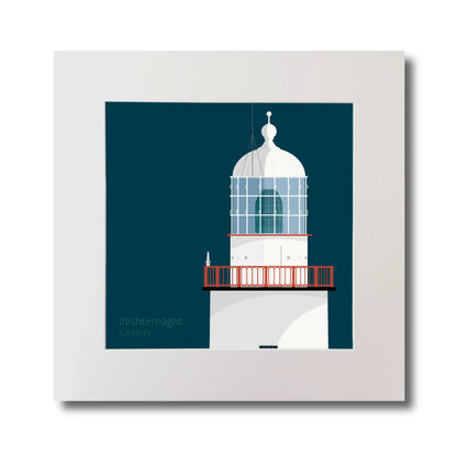 Illustration of Inistearaght lighthouse on a midnight blue background, mounted and measuring 30x30cm.