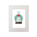 Illustration of Kish Bank lighthouse on a white background inside light blue square, mounted and measuring 30x40cm.