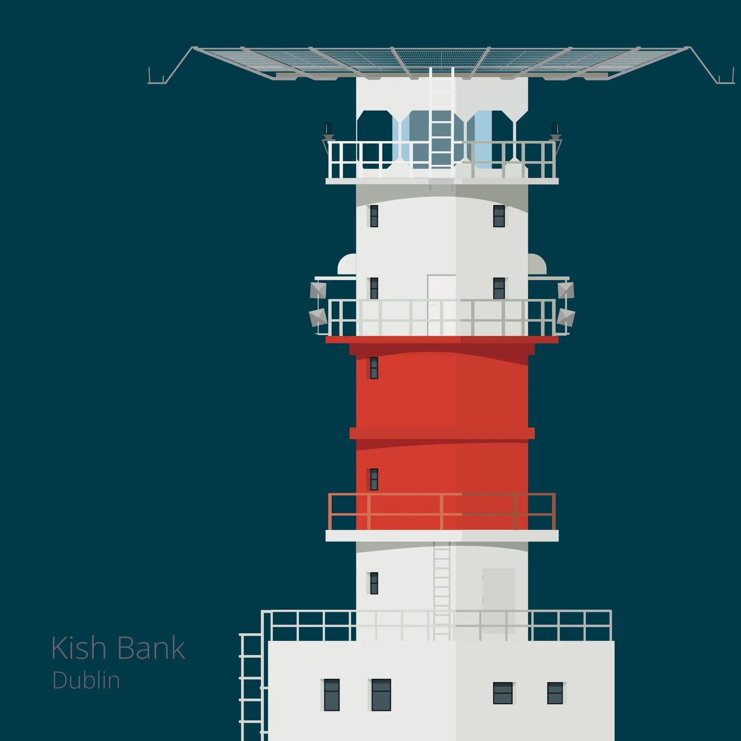 Illustration of Kish lighthouse on a midnight blue background
