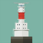 Illustration of Kish Bank lighthouse on a white background inside light blue square.