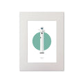 Contemporary graphic illustration of Inishtrahull lighthouse on a white background inside light blue square, mounted and measuring 30x40cm.