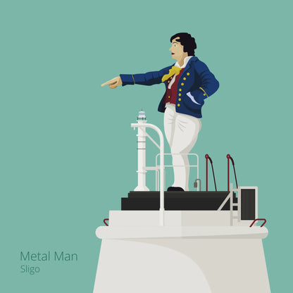 Illustration of Metal Man lighthouse on an ocean green background