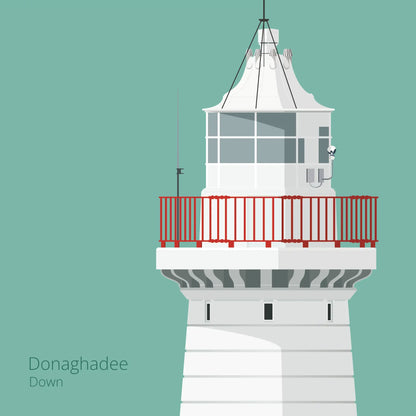 Illustration of Donaghadee lighthouse on an ocean green background