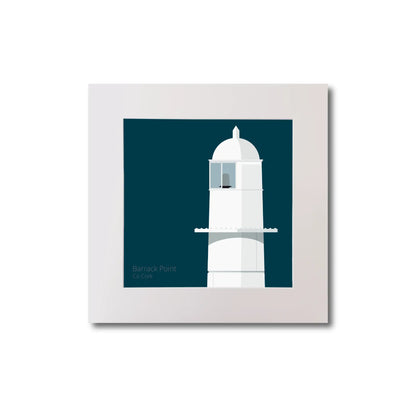 Illustration of Barrack Point lighthouse on a midnight blue background, mounted and measuring 20x20cm.