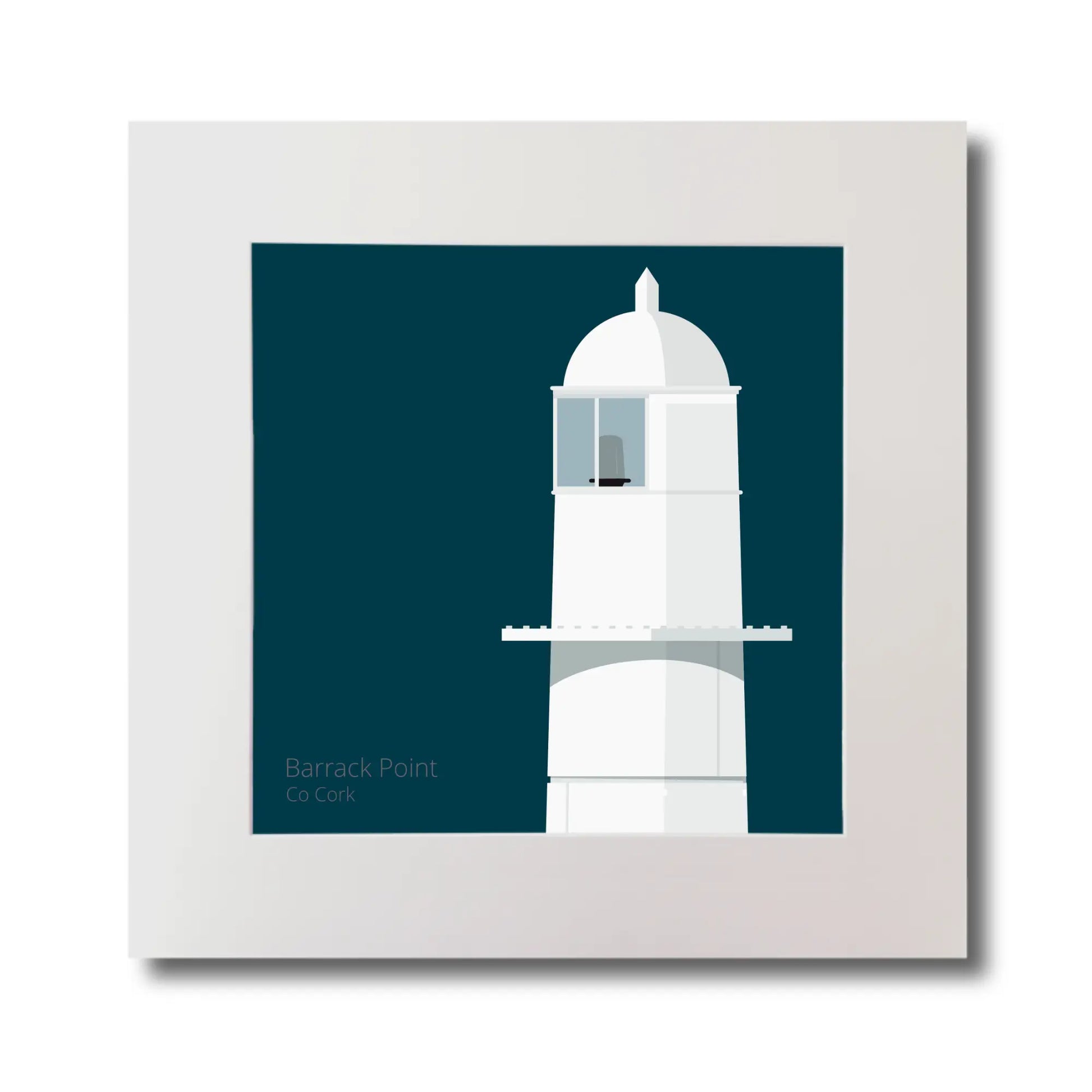Illustration of Barrack Point lighthouse on a midnight blue background, mounted and measuring 30x30cm.