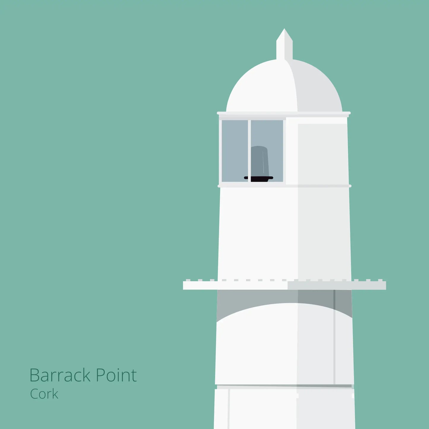 Illustration of Barrack Point lighthouse on an ocean green background