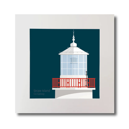 Illustration of Straw Island lighthouse on a midnight blue background, mounted and measuring 30x30cm.