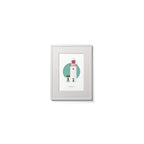 Contemporary wall hanging of Rathlin O’Birne lighthouse on a white background inside light blue square,  in a white frame measuring 15x20cm.