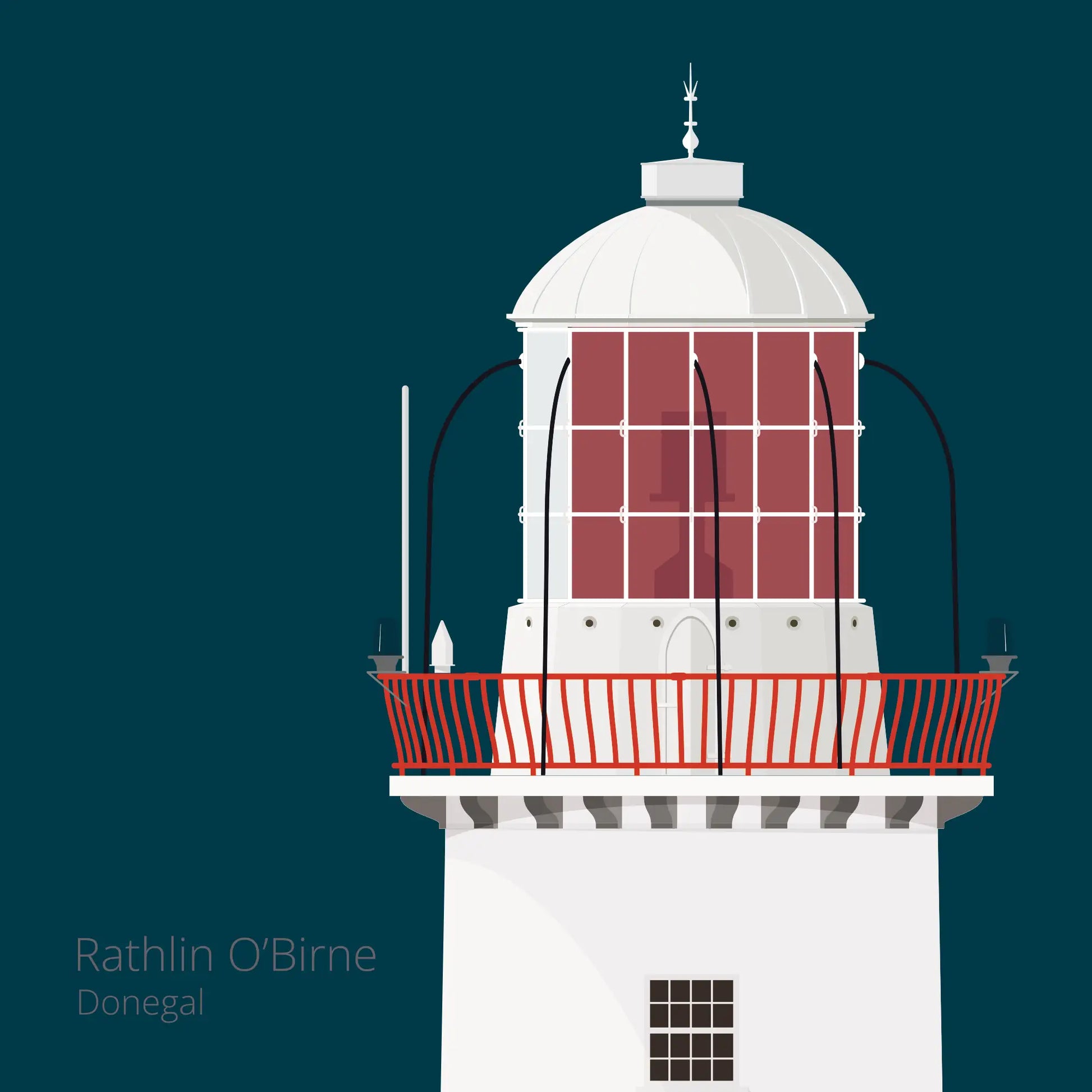 Illustration Rathlin O'Birne lighthouse on a midnight blue background