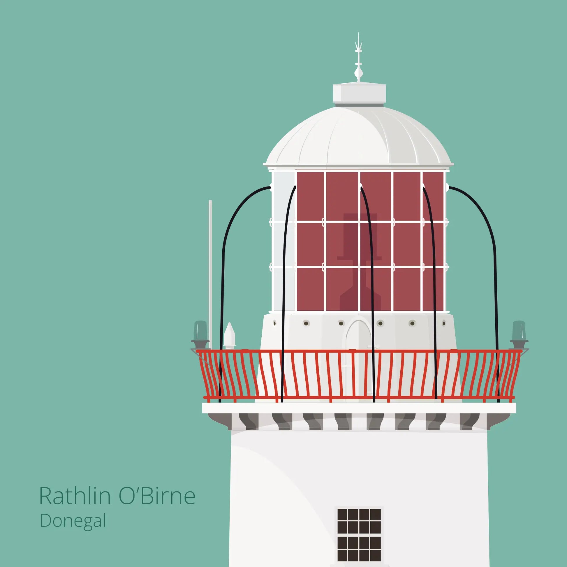 Illustration Rathlin O'Birne lighthouse on an ocean green background