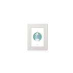 Contemporary graphic illustration of Dunree lighthouse on a white background inside light blue square, mounted and measuring 15x20cm.