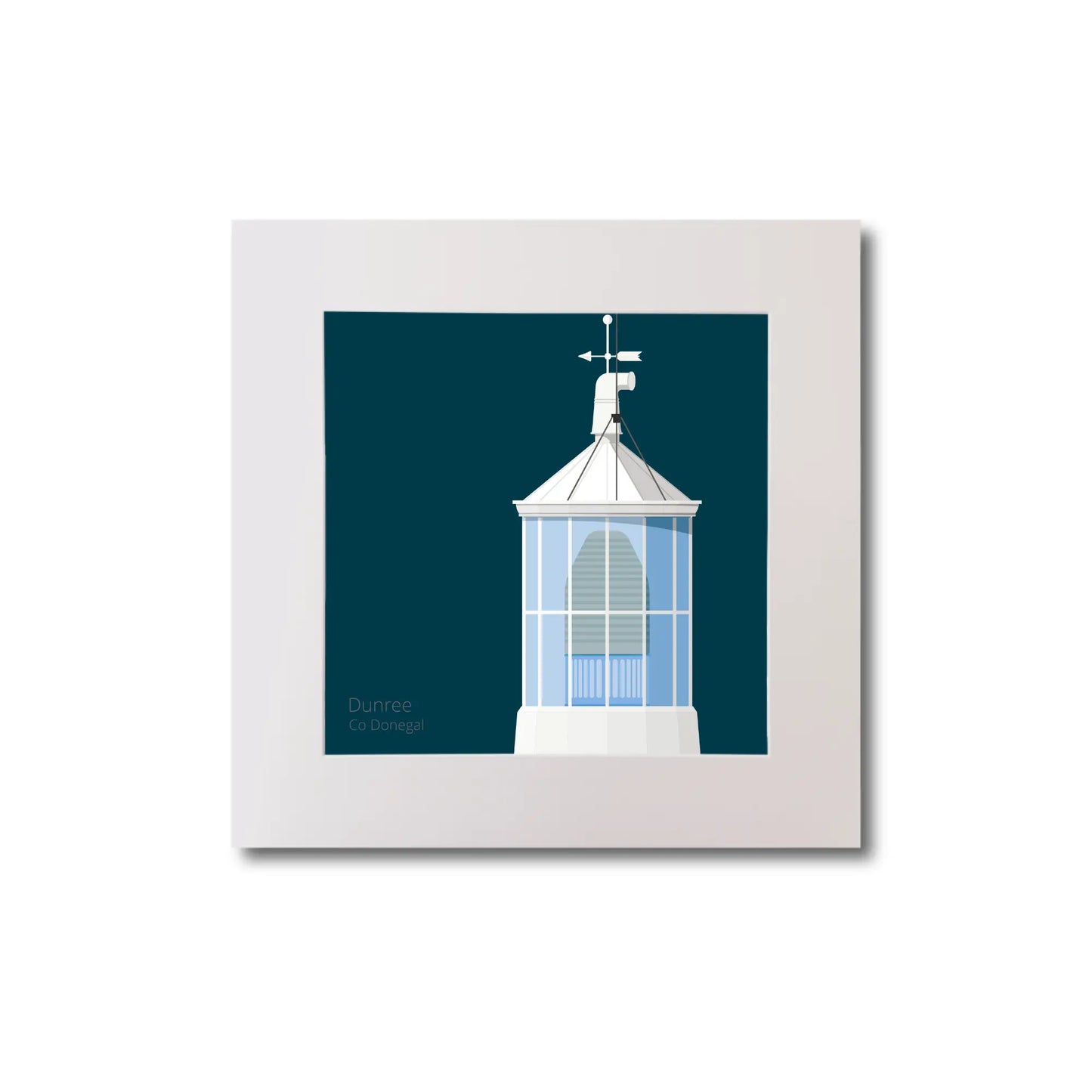 Illustration Dunree lighthouse on a midnight blue background, mounted and measuring 20x20cm.