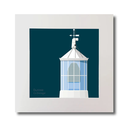 Illustration Dunree lighthouse on a midnight blue background, mounted and measuring 30x30cm.
