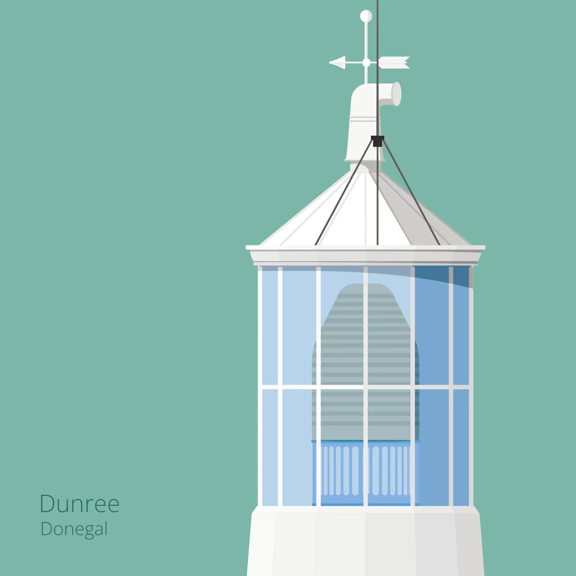 Illustration Dunree lighthouse on an ocean green background