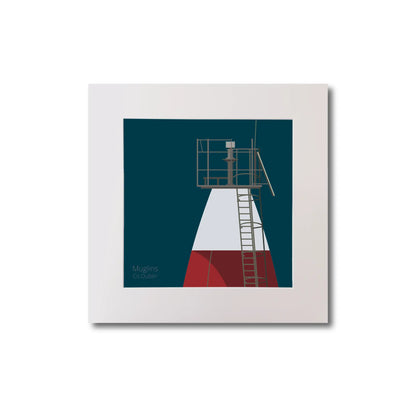 Illustration Muglins lighthouse on a midnight blue background, mounted and measuring 20x20cm.