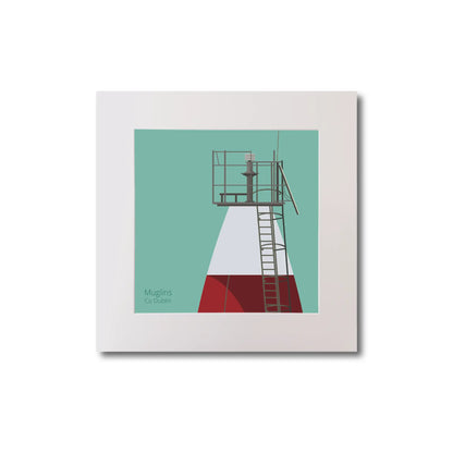 Illustration Muglins lighthouse on an ocean green background, mounted and measuring 20x20cm.