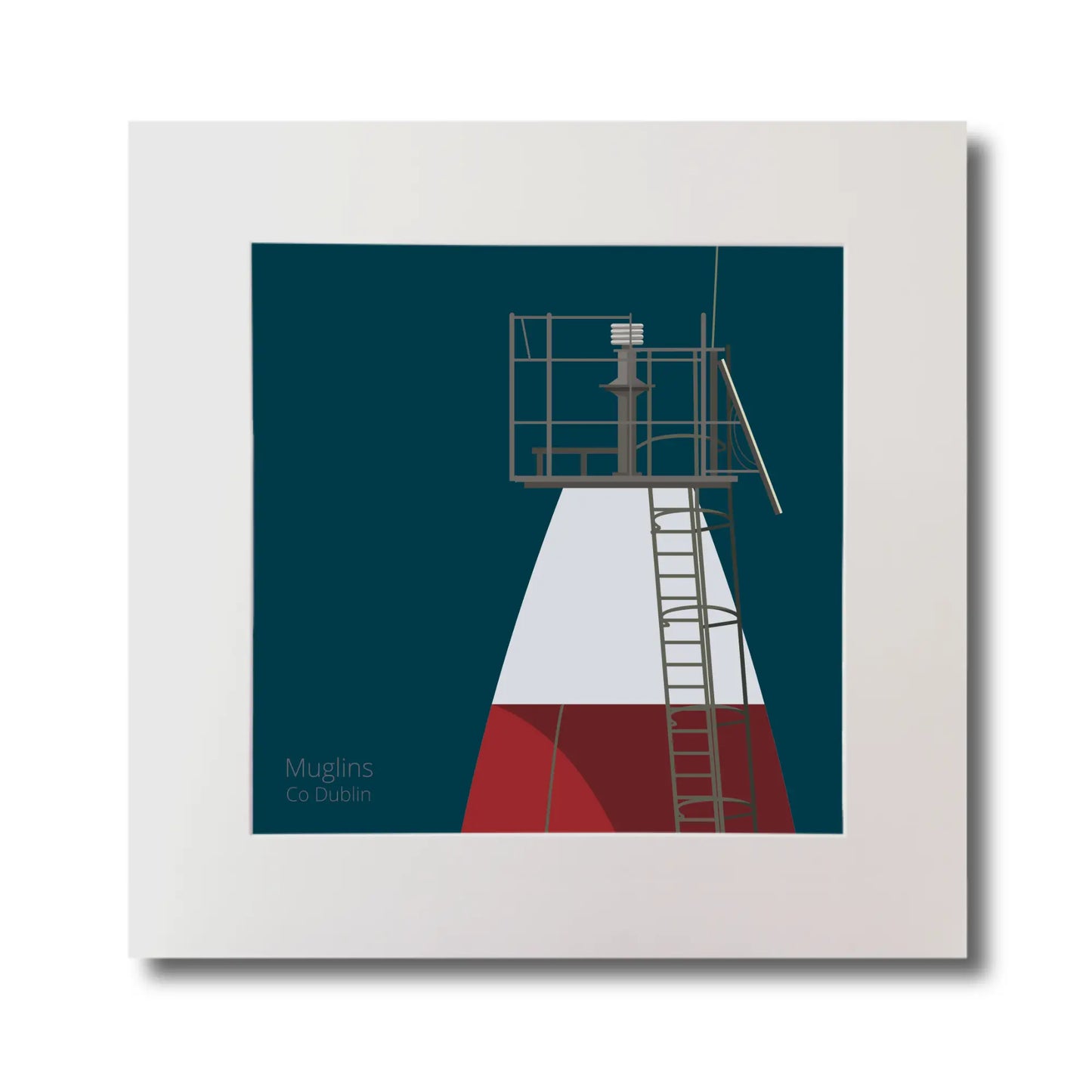 Illustration Muglins lighthouse on a midnight blue background, mounted and measuring 30x30cm.