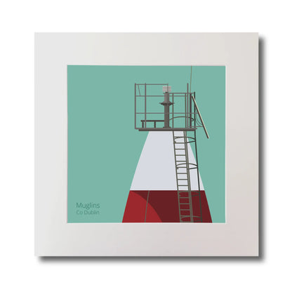 Illustration Muglins lighthouse on an ocean green background, mounted and measuring 30x30cm.