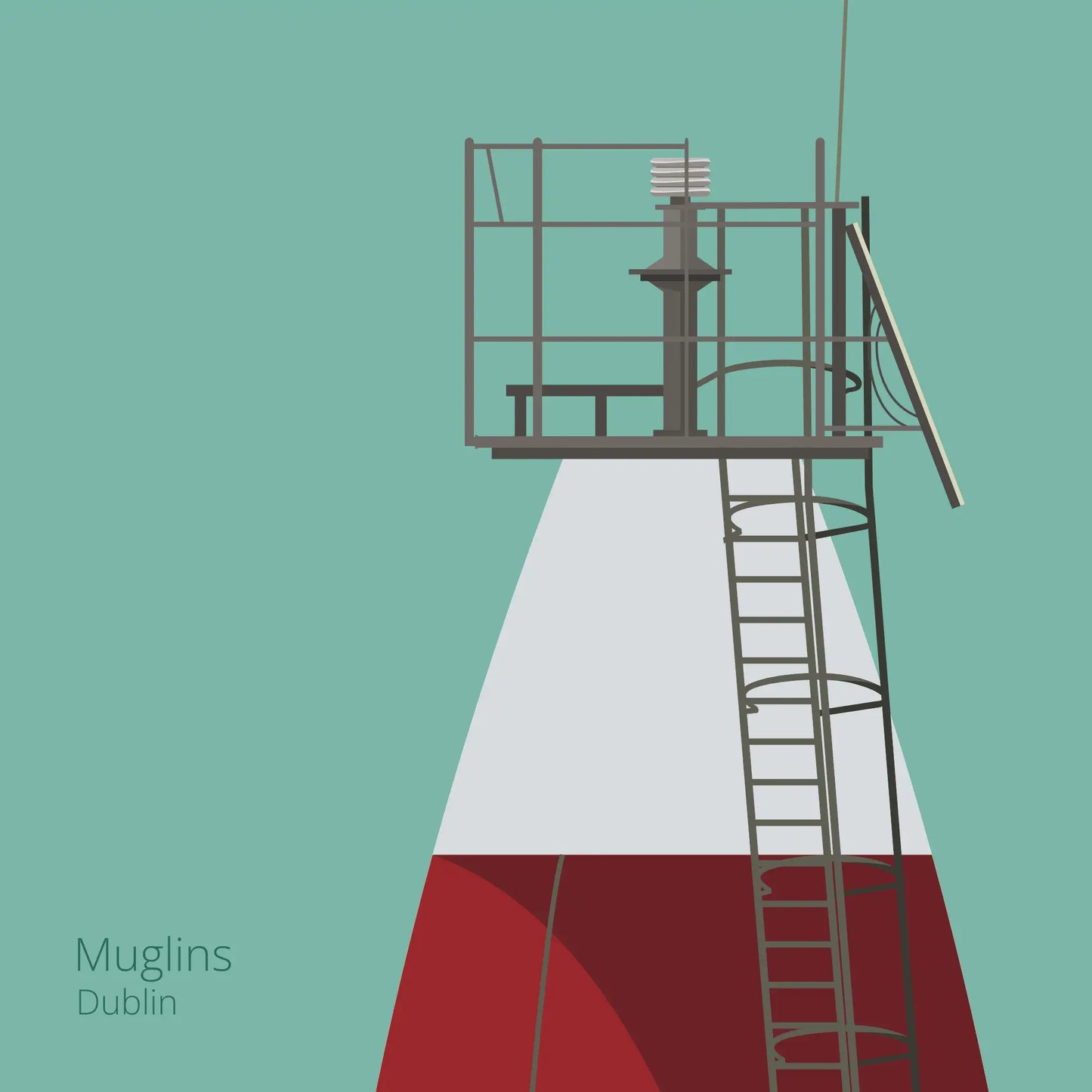 Illustration Muglins lighthouse on an ocean green background