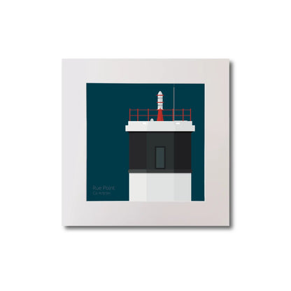Illustration Rue Point lighthouse on a midnight blue background, mounted and measuring 20x20cm.