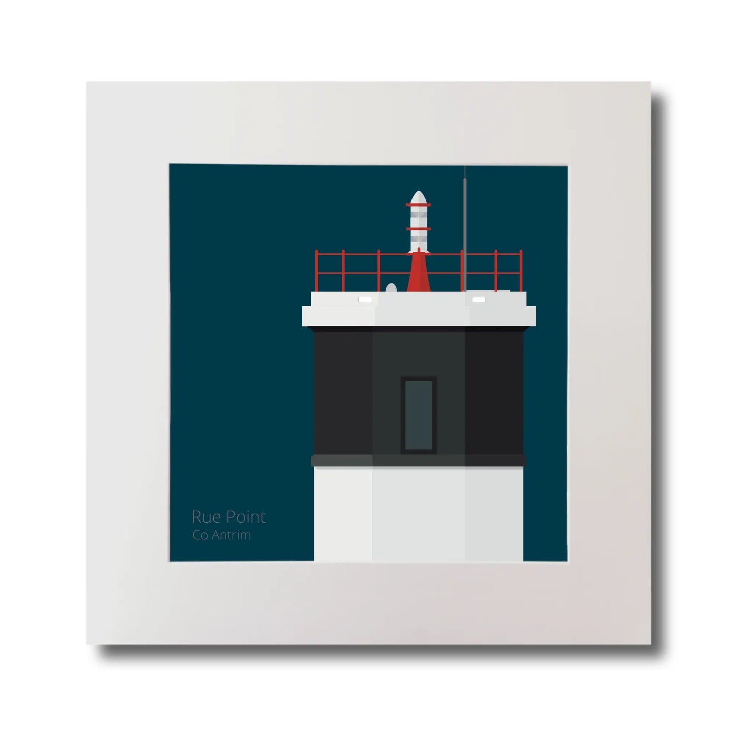 Illustration Rue Point lighthouse on a midnight blue background, mounted and measuring 30x30cm.