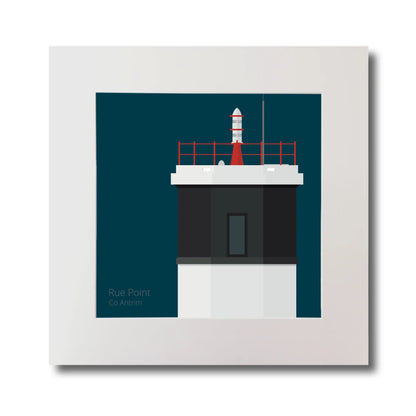 Illustration Rue Point lighthouse on a midnight blue background, mounted and measuring 30x30cm.