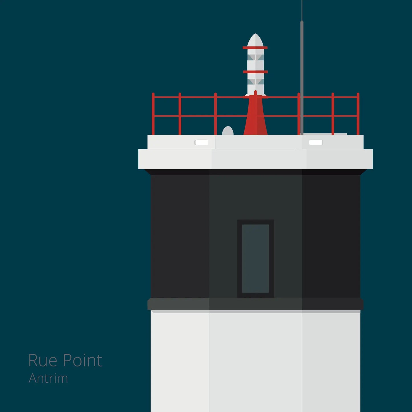 Illustration Rue Point lighthouse on a midnight blue background