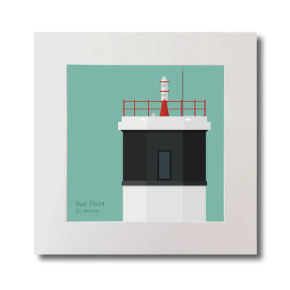 Illustration Rue Point lighthouse on an ocean green background, mounted and measuring 30x30cm.