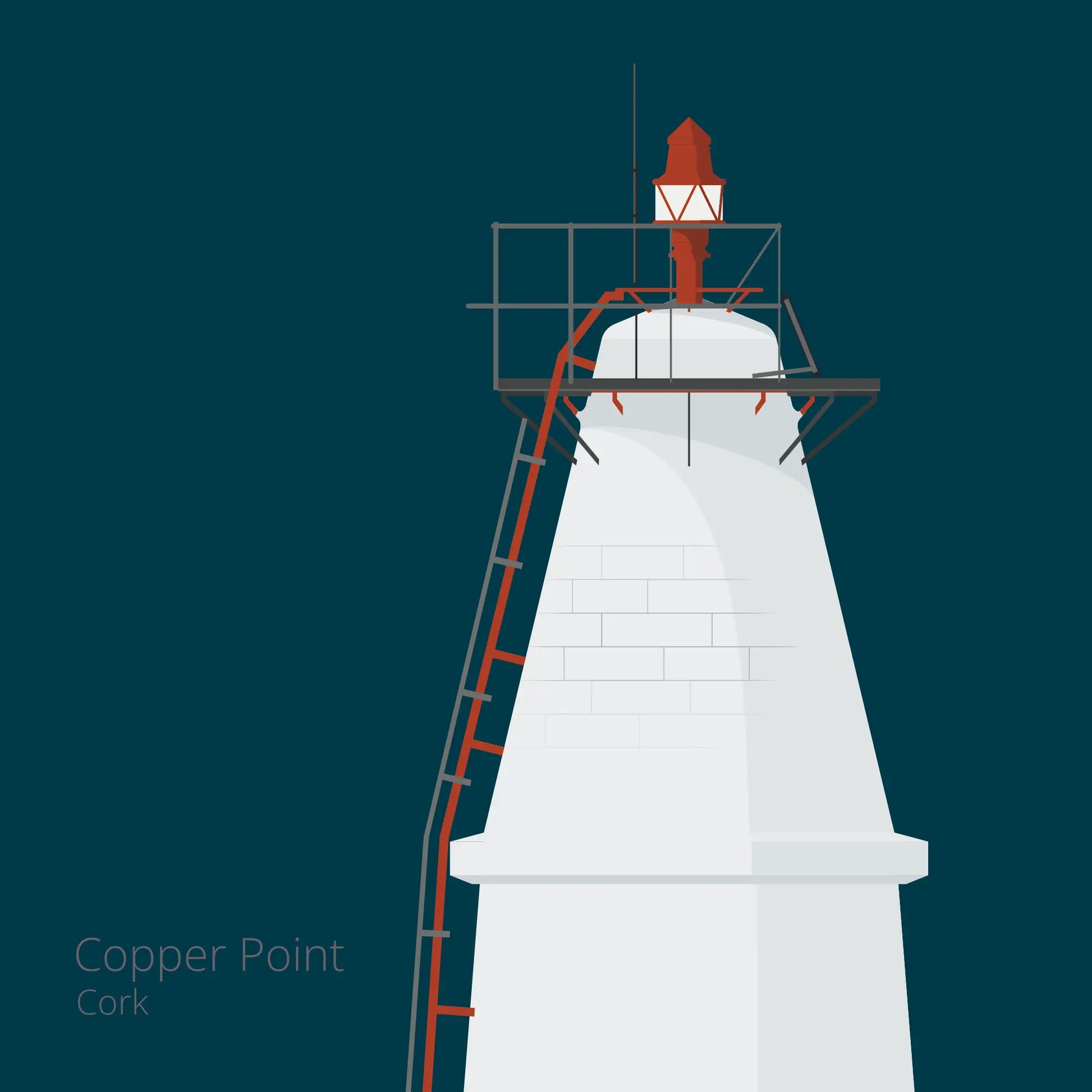 Illustration Copper Point lighthouse on a midnight blue background